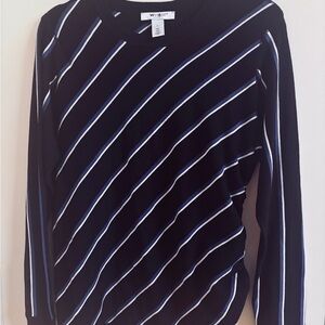 White House Black Market Navy Diagonal Striped Crewneck Sweater